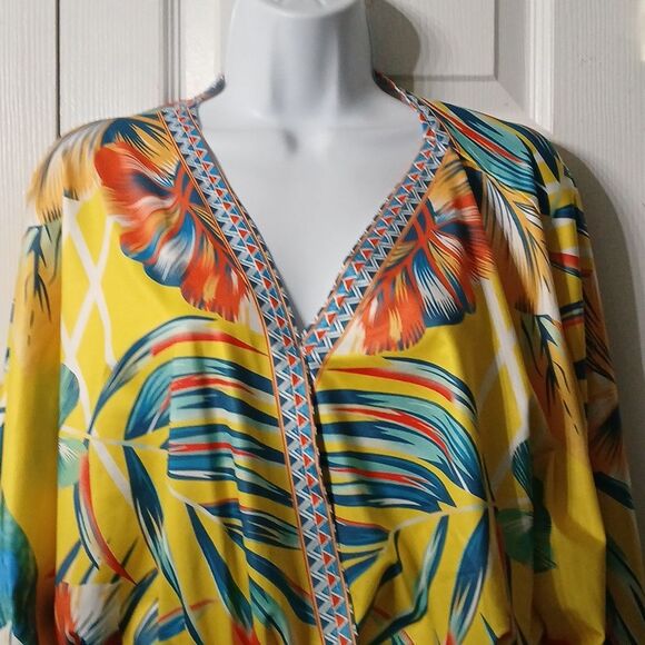 Tropical print cropped elastic hem blouse NWOT SZ L/XL - Picture 3 of 5